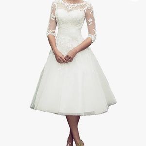 Tea length 3/4 sleeve wedding dress. Abaowedding brand, size 8.